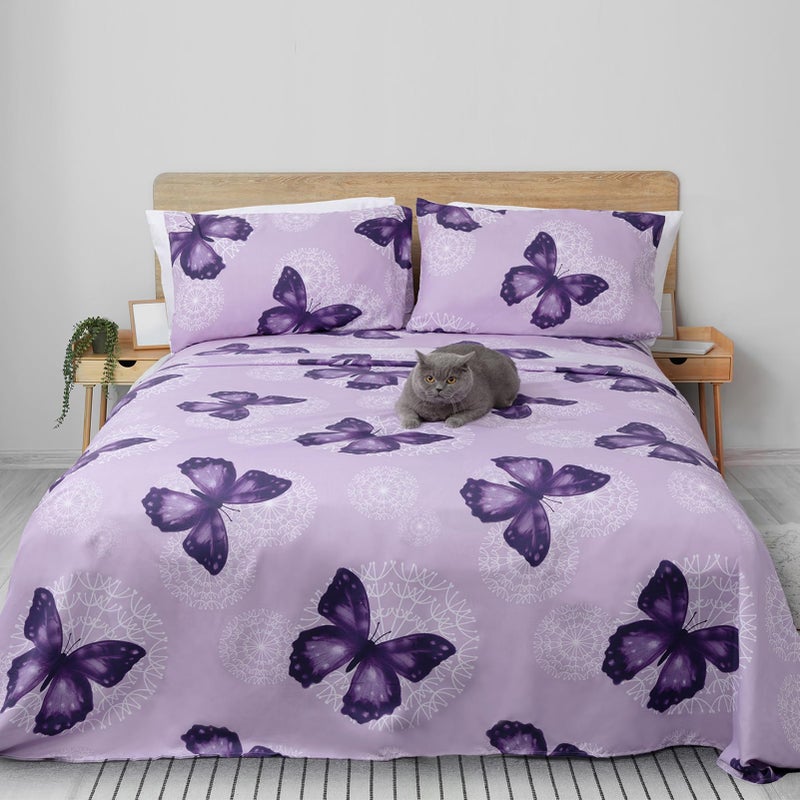 ARTALL 3-Piece Butterfly Print Twin Size Sheet Set, Soft Microfiber All-Season Bed Sheets Includes 1 Pillowcase, 1 Flat Sheet, 1 Fitted Sheet with 15" Deep Pockets, Purple - Image 2